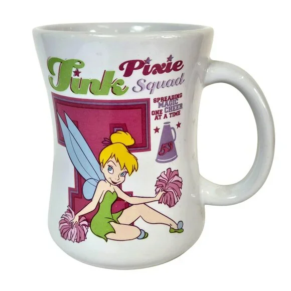 Tinker Bell Coffee Mug Cup Disney Store Tink Pixie Squad Cheer Pink Green - Picture 1 of 9